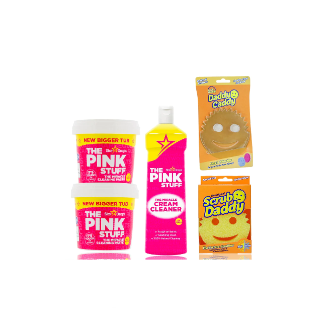 Garšīgs skrubju dāvanu komplekts - Scrub Daddy, Daddy Caddy, Pink Stuff pasta, krēma tīrītājs