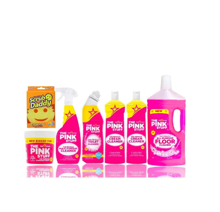 Pink Stuff Mega Set - Perie, Paste 850g, Detergent universal, Toaletă, Cremă de curățare, Detergent pentru podea