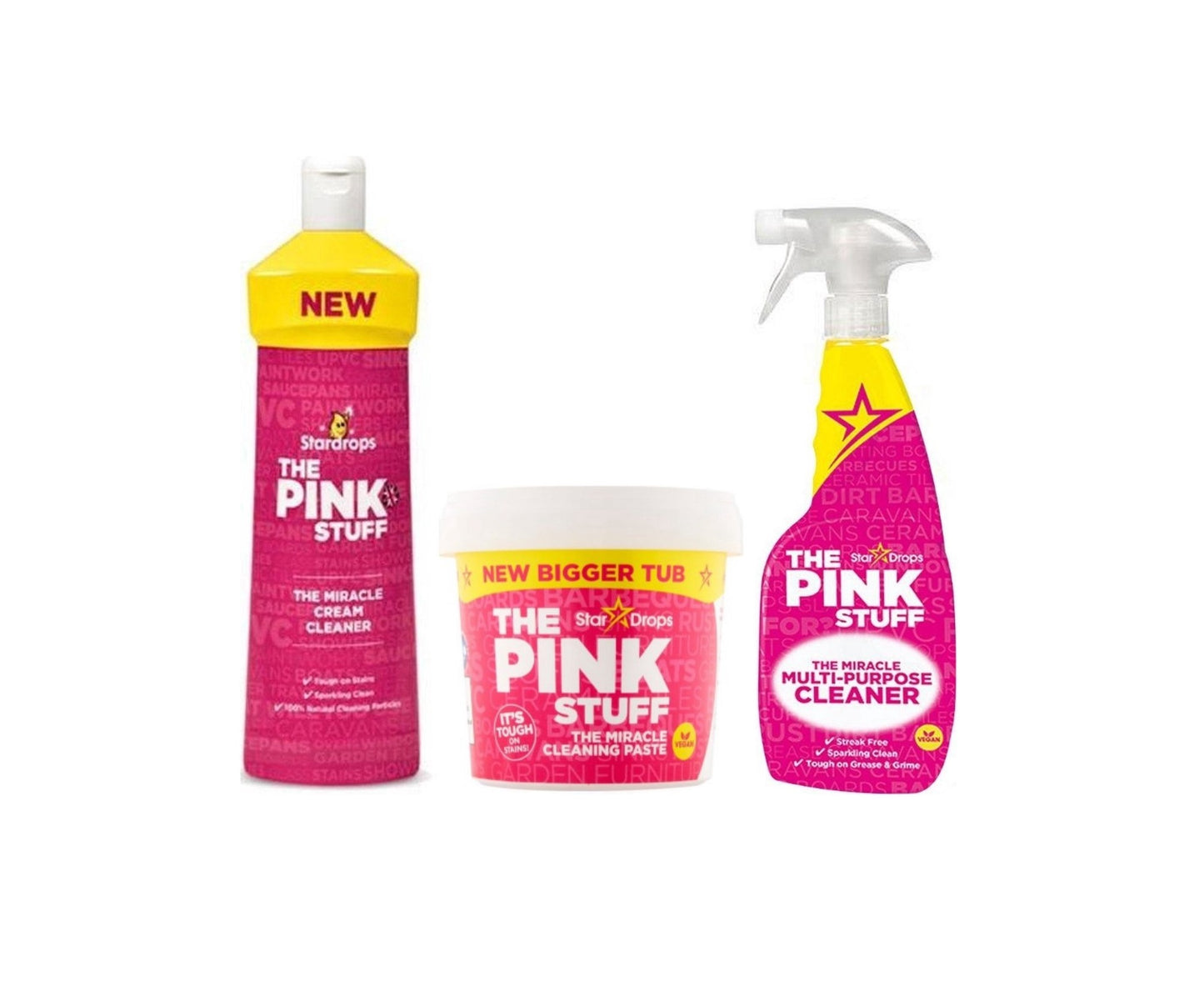 Stardrops Pink Stuff Комплект - Крем за почистване 500ml + Pink Stuff Паста 850g + Мулти Универсален спрей 750ml