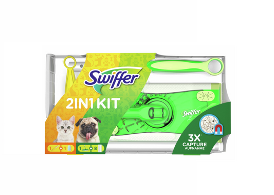 Swiffer Kit limpador de piso + lenços e espanador para piso seco + recarga ideal para animais de estimação